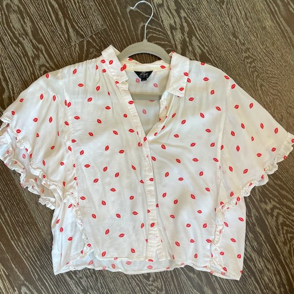 Topshop Lips print blouse - Size 2 Petite - Picture 5 of 6